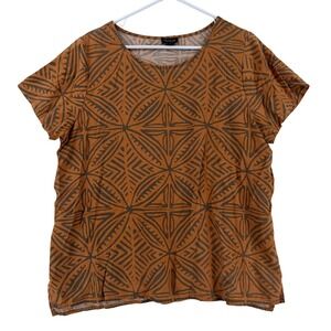 Tanoa Blouse Womens M Orange Scoop Neck Short Dolman Sleeve Geometric Tropical